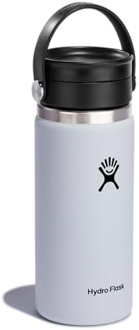 Hydro Flask Water Bottle - Insulated Stainless Steel - Wide Mouth Flex Sip Lid, Non Spill, Leakproof and Refillable in 16 Oz White