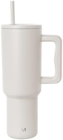 Simple Modern 40 oz Trek Tumbler with Handle and Straw Lid | Cup Holder Friendly Insulated Stainless Steel Travel Mug | Almond Birch