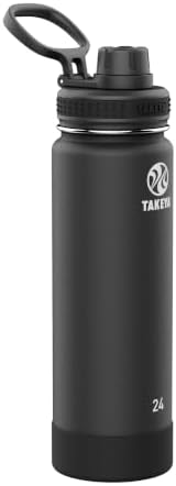 Actives Stainless Steel Water Bottle, Insulated Spout Lid, Keeps Drinks Cold 24 Hrs, Leakproof, Durable, Dishwasher Safe, Ideal for Gym, Travel, Fits Most Cup Holders, 24 oz/Onyx