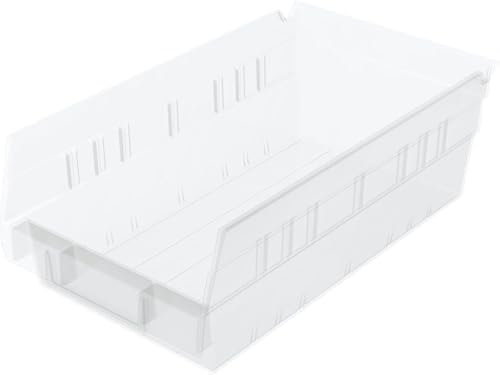 30130 Heavy Duty Plastic Shelf Bins, 12"x 6.5"x 4", Clear, 12-Pk