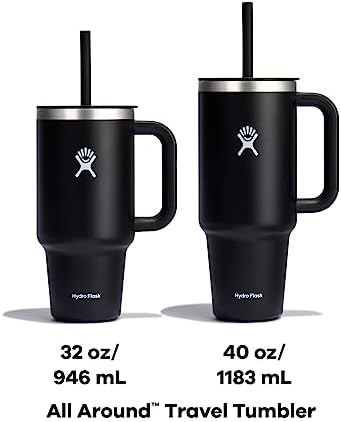 Hydro Flask Travel Tumbler with Handle, Lid and Straw - Insulated Stainless Steel in 40 Oz Agave