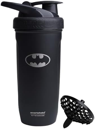 Smartshake DC COMICS 900 ml/30 oz Reforce Stainless Steel Protein Shaker Bottle | Silent Mixing | Leak-Proof Shaker Bottle | Shaker Cups For Protein Shakes | Gym Shaker Bottle | BPA-Free | Batman Logo by Smartshake