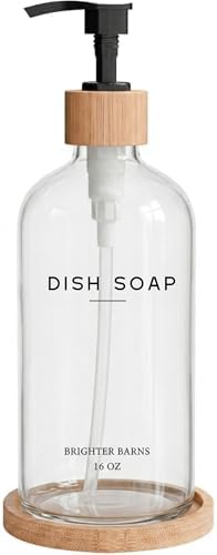 Clear Glass Dish Soap Dispenser - Kitchen Sink Set With Bamboo Tray - Modern Decor and Accessories, Minimalist Neutral Home (Clear)