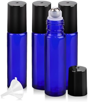 Essential Oil Roller Bottles - 4 Pack Refillable 10ml Glass Roller Bottles by Worldgsb