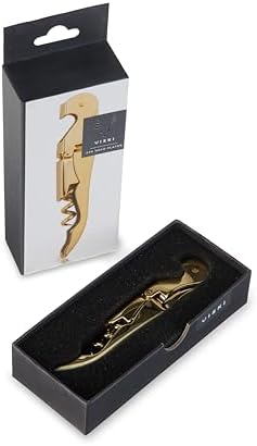 24k Gold Plated Signature Double Hinged Waiter's Corkscrew Wine Opener, Stainless Steel with Built-in Bottle Opener & Foil Cutter for Home Bar, Kitchen, Travel, Gifts for Wine Lovers, Set of 1