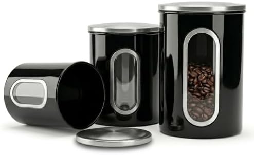 3-Pcs Black Canisters Set for Kitchen Storage Airtight Jars