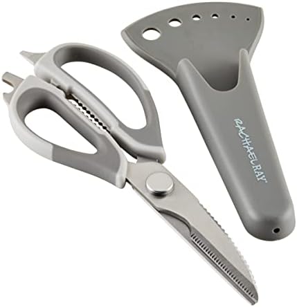 Professional Multi Shear Kitchen Scissors with Herb Stripper and Sheath, 2 Piece, Gray