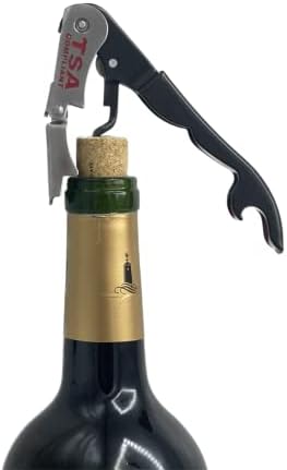 TSA Compliant Corkscrew Bottle Opener, Black Double Hinged, Stainless Steel Wine Key (2 Pack)