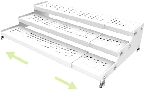 Expandable 3-Tier Spice Metal Shelf Rack, White, 3-Tier