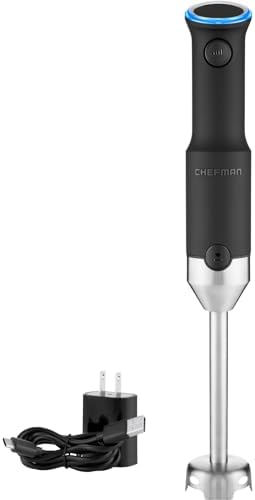 Chefman Cordless Power Portable Immersion Blender, Ice Crushing Power with One-Touch Speed Control, USB Charging, Quickly Mixes Smoothies, Purees Soups, Dips, Sauces, Storage Case, Stainless Steel by Chefman