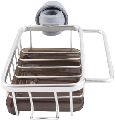 Haofy Kitchen Faucet Sponge Holder, Sink Faucet Caddy Organizer with Drip Tray for Dish Soap Brush, 5.7 x 10.5 x 3.5 (Silver)