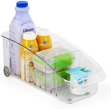 RollOut Fridge Drawer 6", BPA-Free Clear Rolling Refrigerator Organizer Bin with Adjustable Dividers and Handles for Produce, Food, Meal and Snack Storage