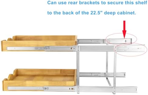 2 Tier Wood Pull Out Cabinet Organizer (17" W x 18" D) Heavy-Duty Metal Sliding Drawer Shelf, Two Tier Pull Out Shelves for Kitchen Cabinets, Pantry, Bathroom…