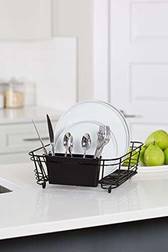 In-Sink Dish Drying Rack, Coated Steel, Black, 14.5 x 13 x 5 Inch, 2-Piece Set with Removable Utensil Caddy and Non-Slip Handles