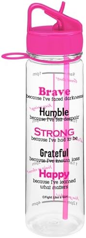 Brave SlimKim 30 oz Motivational Water Bottle with Time Marker & Straw for Breast Cancer Awareness - Reusable Clear Water Bottle for Workout, Gym, Travel - Hot Pink