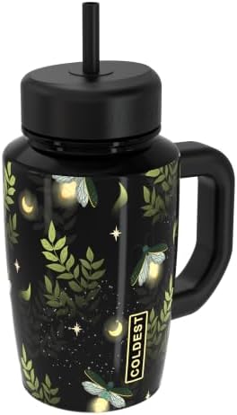 Coldest Tumbler with Handle & Coffee Lid - 100% Spill Proof Tumbler (3 Lids) - Stainless Steel Insulated Leakproof Tumblers for Women & Men - Cup Holder Friendly - 15 oz (Baby Fireflies) by Coldest