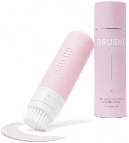 Brushi® Patented Sunscreen Applicator – Refillable Squeezable Bottle with Soft Blending Brush, Mess-Free Sunscreen Applicator for Face & Body, Adults & Kids, Travel Size 3 oz (Go Pink) by Unknown