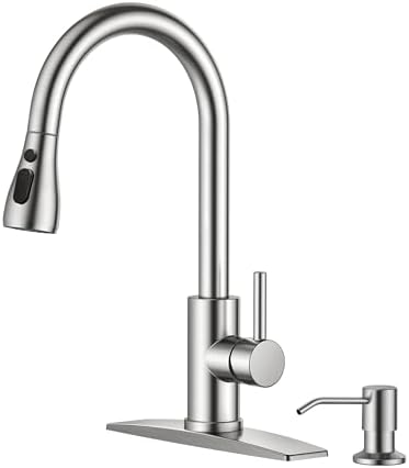 Kitchen Faucet with Soap Dispenser, Single Handle, Brushed Nickel