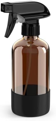 Bontip Amber Glass Spray Bottle, 8 oz with Black Silicone Sleeve, 1 Pack by BONTIP