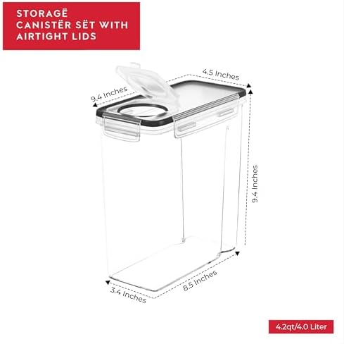 Cereal Containers Storage 3 Pack 135 fl. oz Cereal Dispenser Countertop, Airtight Food Storage Containers for Pantry Organization and Storage, Bpa-Free with Marker & Labels