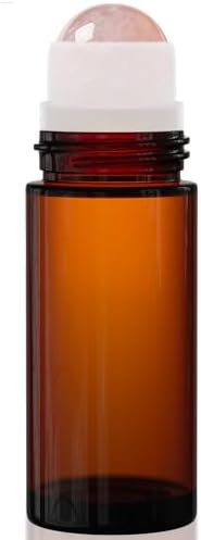 PrettyCare Rose Quartz Roller Bottle for Castor Oil – 50ml Refillable Amber Glass Roll On Bottle with Natural Rose Quartz Roller Ball, Leak-Proof Roller Ball Applicator for Essential Oils, Perfume by PrettyCare