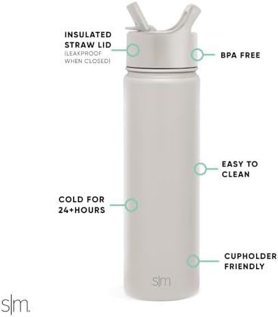 Simple Modern Insulated Water Bottle with Straw | 22oz | Beige
