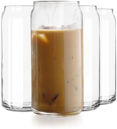 Classic Can XL Set of Drinking Glasses, Iced Coffee Cups Set of 4, 20 Oz, Dishwasher Safe Glass Beer Cups for Beverages and Cocktails