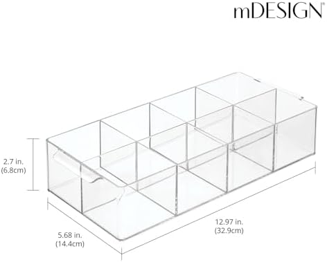 Plastic Condiment Organizer and Tea Bag Holder - 8-Compartment Kitchen Pantry/Countertop Storage Caddy - Divided Chip, Snack, Oatmeal Packet Holder - Lumiere Collection - 2 Pack, Clear