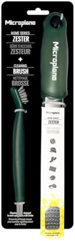 Microplane Home Series Zester & Cleaning Brush - Stainless Steel Citrus, Cheese, Ginger, Chocolate, Nutmeg Grater - Soft-Touch Handle - Made in USA - Rosemary Green