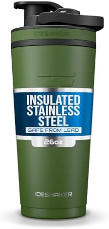 Insulated Stainless Steel Shaker Bottle | 26oz, Green | Cold for 30+ Hours | Insulated Cup with Twist-on Agitator | Odor-Free Bottle for Protein Shakes, Water, Smoothies, Cocktails