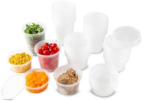 Food Storage Containers with Lids Freezer Deli Cups 90 Sets Expanded Combo Pack 8oz 12oz 16oz 24oz & 32oz BPA-Free Leakproof Round Clear Takeout Meal Prep Microwavable, Airtight Lids