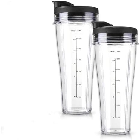 Blender Replacement Parts， Compatible for Ninja， SS101, 24 Oz.Slim Single-Serve Cups Kit with to-Go Lids, Fits SS100, SS101, SS300, SS400(2PCS 24OZCup and Lid) by Unknown