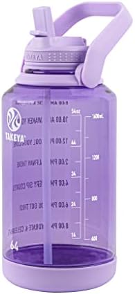 Motivational Water Bottle with Straw Lid and Time Marker (64 oz, Vivacity Purple) - Leakproof, BPA Free Water Bottle for Daily Intake Tracking