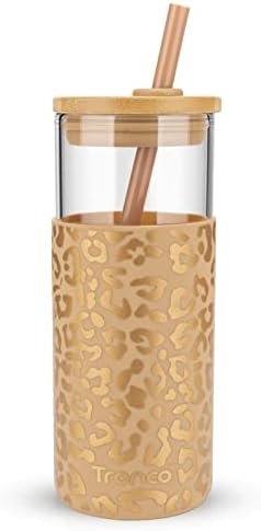 20 oz Glass Tumbler with Lids and Straws, Reusable Iced Coffee Cups