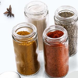 30 Pack Round Spice Bottles Jars with Silver Lids, 3oz Empty Glass Spice Containers Shakers Complete Organizer Set Includes Shaker Lids, Wide Funnel, Labels and Cleaning Brush