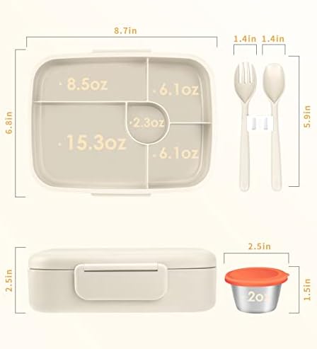 5 Compartments Kids/Adult Bento Lunch Box with Snack Cup