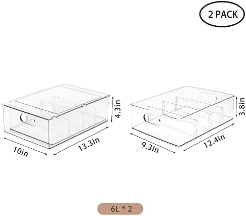 2Pack Stackable Fridge Drawers Pull-Out Bins Divided Produce Saver Containers for Refrigerator Storage Organizers for Veggie Fruit Berry Pantry Cabinet Makeup Clothes