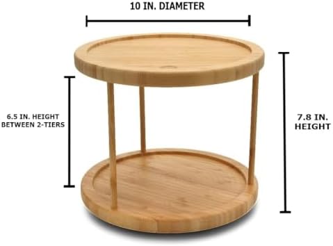 Bamboo Wooden Non-Skid Spinner for Kitchen, Pantry, Fridge, Cupboards, or Counter Organizing, Fully Rotating Organizer