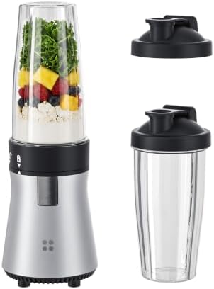 Smoothie Blender, 700W Personal Mixer for Shakes and Smoothies, Single-Serve Blender with 2 x 28 Oz Portable Cups, Silver, for Ice Crushing and Frozen Fruit Drinks