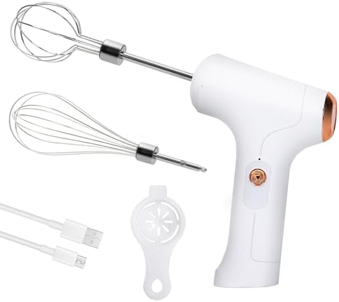 Cordless Hand Mixer, Handheld Electric Whisk with 3 Speed Modes, Hand Held Egg Beater with 2 Detachable Stir Whisks (White) by MakeCookingAPleasure%EF%BC%81