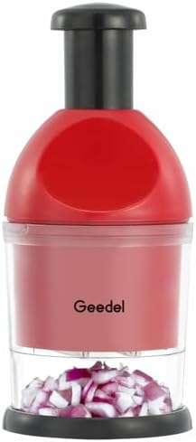 Geedel Food Chopper, Easy to Clean Manual Hand Vegetable Chopper, Dishwasher Safe Slap Onion Cutter for Veggies Onions Garlic Nuts Salads Red by Geedel