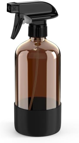 Bontip Amber Glass Spray Bottle, 16 oz with Black Silicone Sleeve, 1 Pack by BONTIP