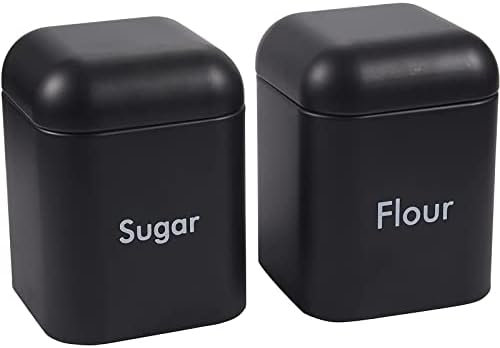 Flour & Sugar Storage Containers - Set of 2 40 oz (4.5 x 6 in) Black Iron - Airtight Silicone Gasket Seal - Flour Canister & Sugar Container