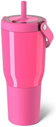 BrüMate Resa 35oz 100% Leakproof Travel Tumbler w/Handle & Straw | Flexible SoftSip Straw | Silicone Sleeve for Durability | Stainless Steel | Cup Holder & Travel Friendly Water Bottle (Neon Pink) by Br%C3%BCMate