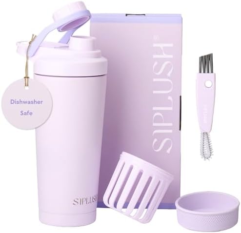 Insulated Protein Shaker Bottle 24oz, Dishwasher Safe, Lavender by SIPLUSH