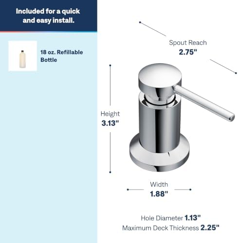 Moen Transitional Kitchen Soap Dispenser, Refillable Bottle, Chrome, 3942