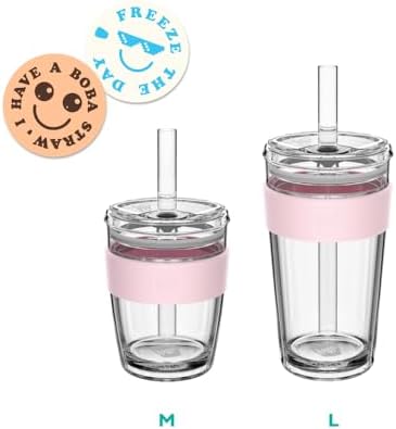 Cold Cup Iced Coffee Tumbler, 16 oz Tempered Glass Cup with Removable Tritan Sleeve - Lid and Reusable Straw, Boba and Smoothie Cup, Chalk