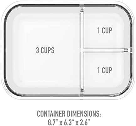 Glass Lunch Box, Leak-Proof, 3-Compartment, 5-Cup Capacity