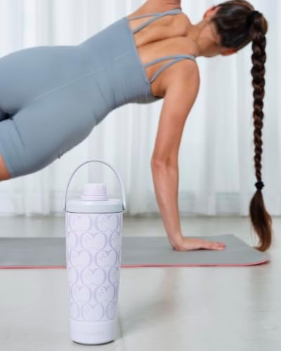 Elanelle 20oz Insulated Stainless Steel Shaker Bottle with Storage Base, Strainer Lid Protein Shaker Cup for Gym, Ball-Free Quiet Mixing, Carry Handle, BPA-Free, Purple (C' Lilac) - Image 6