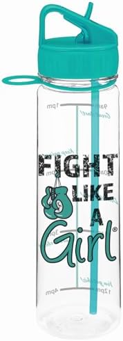 Knockout SlimKim Water Sports Bottle 30 oz for Ovarian Cancer, PCOS, PKD Awareness with Motivational Time Marker - Teal